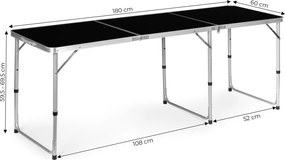 Kerti asztal, MultiGarden GB030-180, fekete, 180 x 60 cm, összecsukható, állítható magasság (60–70 cm), hordfogantyúval, teherbírás: 50 kg