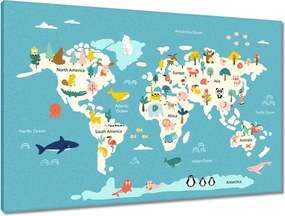Vászonkép 90x60 Világtérkép állatokkal