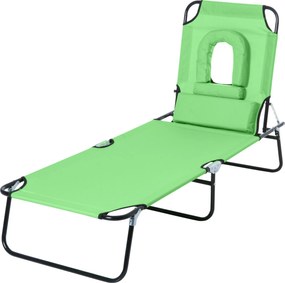 Outsunny Összecsukható Napozóágy Arccal, Fejtámlával, 4-Fokozatban Állítható Hátfallal, Időjárásálló Kemping Napozóágy, 120 kg Terhelhetőség, Kertbe,