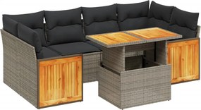 vidaXL 7 részes szürke polyrattan kerti ülőgarnitúra párnákkal