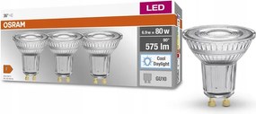 3x Led izzó GU10 6,9W 80W 575lm 6500K Hideg fehér Filament Osram