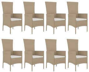 9 részes bézs polyrattan kerti étkezőgarnitúra párnákkal
