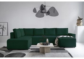 Sötétzöld kordbársony kinyitható sarokkanapé (bal oldali-U alakú) Brave Dave – Miuform