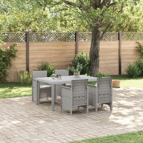 5 Részes Kerti Étkezőszett Párnákkal Világosszürke Poly Rattan