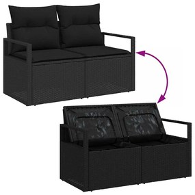 Kerti Kanapé Szett 7 pcs Fekete Poli rattan, porfestett acél