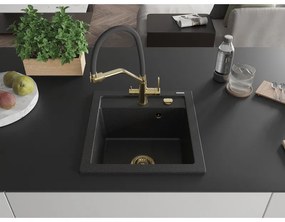 Mexen Vito, 1 kamrás gránit mosogató 520x490x210 mm, Duo mosogató csaptelep, fekete-ezüst metál, 6503-73-671701-57-G