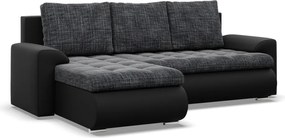 Tokio sarokkanapé, 2 ágyneműtartóval, fonott + műbőr, baloldali, szürke - fekete