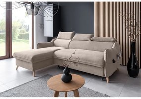 Bézs bársony kinyitható sarokkanapé (bal oldali) Sweet Harmony – Miuform