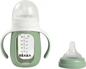 Béaba 2 az 1-ben Tanuló cumisüveg 210 ml + Szilikon borítással - Zsályazöld