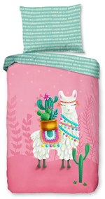 Rózsaszín-türkiz egyszemélyes pamut gyerek ágyneműhuzat 140x200 cm Lalama – Good Morning