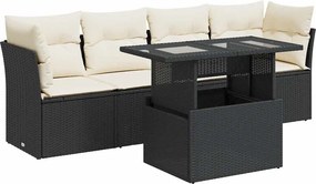 vidaXL 5 részes fekete polyrattan kerti kanapészett párnákkal