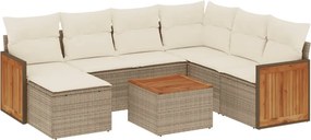vidaXL 8 részes bézs polyrattan kerti ülőgarnitúra párnával