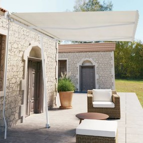 krémszínű kézzel kihúzható póznás napellenző 350 x 250 cm