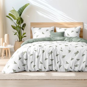 Goldea pamut ágyneműhuzat duo - fenyő ág mintás, zsálya színű hátoldal 220 x 200 és 2db 70 x 90 cm