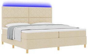 Boxspring ágy matraccal és LED-del, krém szövet, 200x200 cm