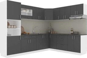 Karo V36 sarok konyhabútor 28 mm-es Thermo munkalappal, Antracit / Fehér, 280 x 220 cm
