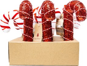 Fehér cukorpálca dísz piros masnival 16.5 cm Fehér, piros-fehér szalag