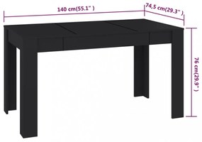 fekete szerelt fa étkezőasztal 140 x 74,5 x 76 cm