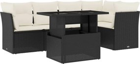 vidaXL 6 részes fekete polyrattan kerti ülőgarnitúra párnákkal