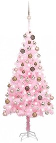 Rózsaszín PVC műkarácsonyfa LED-fényekkel és gömbszettel 150 cm