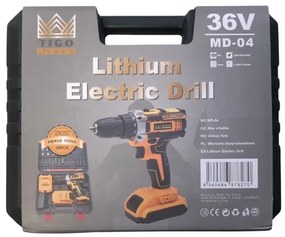 TIGO MD-04 akkus fúró-csavarozó kofferben + 2 db akkumulátor + tartozékok + koffer