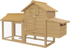 PawHut Kültéri Fából Készült Tyúkól 2-3 Tyúknak 2 Dróthálós Kivitelű, Nyitható Tetővel, Kis Fészekkel, Kivehető Tálcával és Lépcsővel 150.5x54x87 cm T