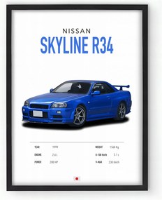 Poszter keretben Nissan Skyline R34 30x40 cm Ajándék ötlet