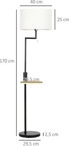 HOMCOM Állólámpa polccal, állólámpa, láncos fogantyú, E27, 40W, bambusz, natúr-fekete