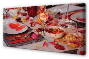Canvas képek Szív rózsaszirom vacsora szemüveg 100x50 cm