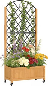 Outsunny emelt fenyő virágláda rácssal és kerekekkel, 72 x 36 x 168 cm | Aosom