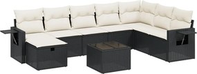 vidaXL 9 részes fekete polyrattan kerti ülőgarnitúra párnákkal