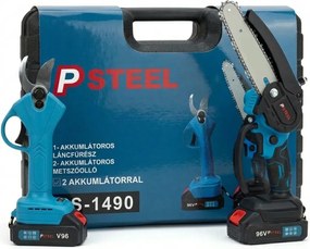 PSteel Akkumulátoros Ágvágó Láncfűrész és Metszőolló Szett két akkumulátorral – 96V