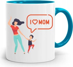 Kék Bögre Anyák Napjára I Love Mom fényképes nyomattal