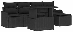 vidaXL Kerti Kanapé Szett párnával 6 pcs Fekete Polyrattan