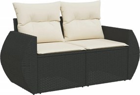 vidaXL 2 személyes fekete polyrattan kerti kanapé párnával