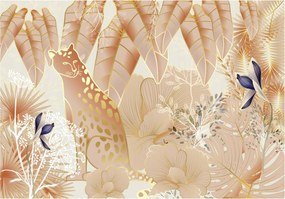 Leopárd flizelin fotótapéta a trópusi virágos kertben 416x290 +ragasztó