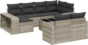 vidaXL 11 részes világosszürke polyrattan kerti ülőgarnitúra párnákkal