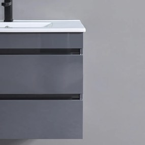 Cube Fürdőszobabútor 80 cm kerámia mosdóval 2 fiókos tükörrel 60x80 cm antracit szürke