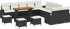 vidaXL Kerti Kanapé Szett párnával 14 pcs Fekete polirattan