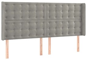világosszürke bársony LED-es fejtámla 183x16x118/128 cm