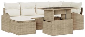 vidaXL Kerti Kanapé Szett tárolóval 7 pcs Bézs Poli rattan