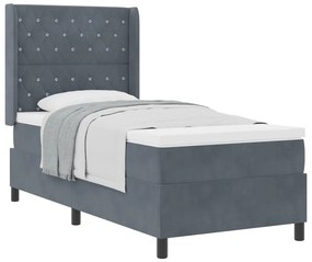 Boxspring Ágy Matrac Közép Sötét Szürke 100x200 cm Bársonyos