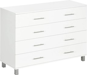 HOMCOM 4-Fiókos Komód Ágyasztal Lábakkal Modern Éjjeliszekrény Nappaliba Irodába Előszobába 112x38.2x81 cm Fehér | Aosom