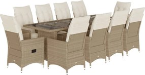 vidaXL 11 részes bézs polyrattan kerti bisztrógarnitúra párnákkal