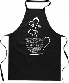 Fekete Kötény Nyomtatott Konyhai Kávé Csésze Love Szív barista