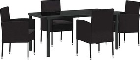 vidaXL Kert étkező szett párnával 5 pcs Fekete polirattan