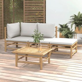 vidaXL 4 részes bambusz kerti ülőgarnitúra világosszürke párnákkal