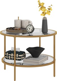 HOMCOM Kerek Oldaltábla Kávézóasztallal, Polccal, Acélváz, Kávézóasztal, Éjjeliszekrény a Nappaliban, Hálószobában, Arany, Ø60 x 43 cm | Aosom