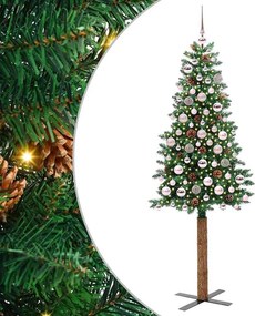 vidaXL Karcsú karácsonyfa 300 LED-del Zöld 180 cm PVC és tömör fenyőfa