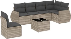 vidaXL 7 részes világosszürke polyrattan kerti ülőgarnitúra párnákkal
